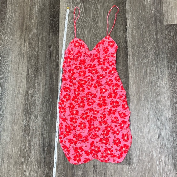 Zara Women's Pink Red Floral Twisted Bodice Mini Dress Spaghetti Strap XS - Picture 2 of 6
